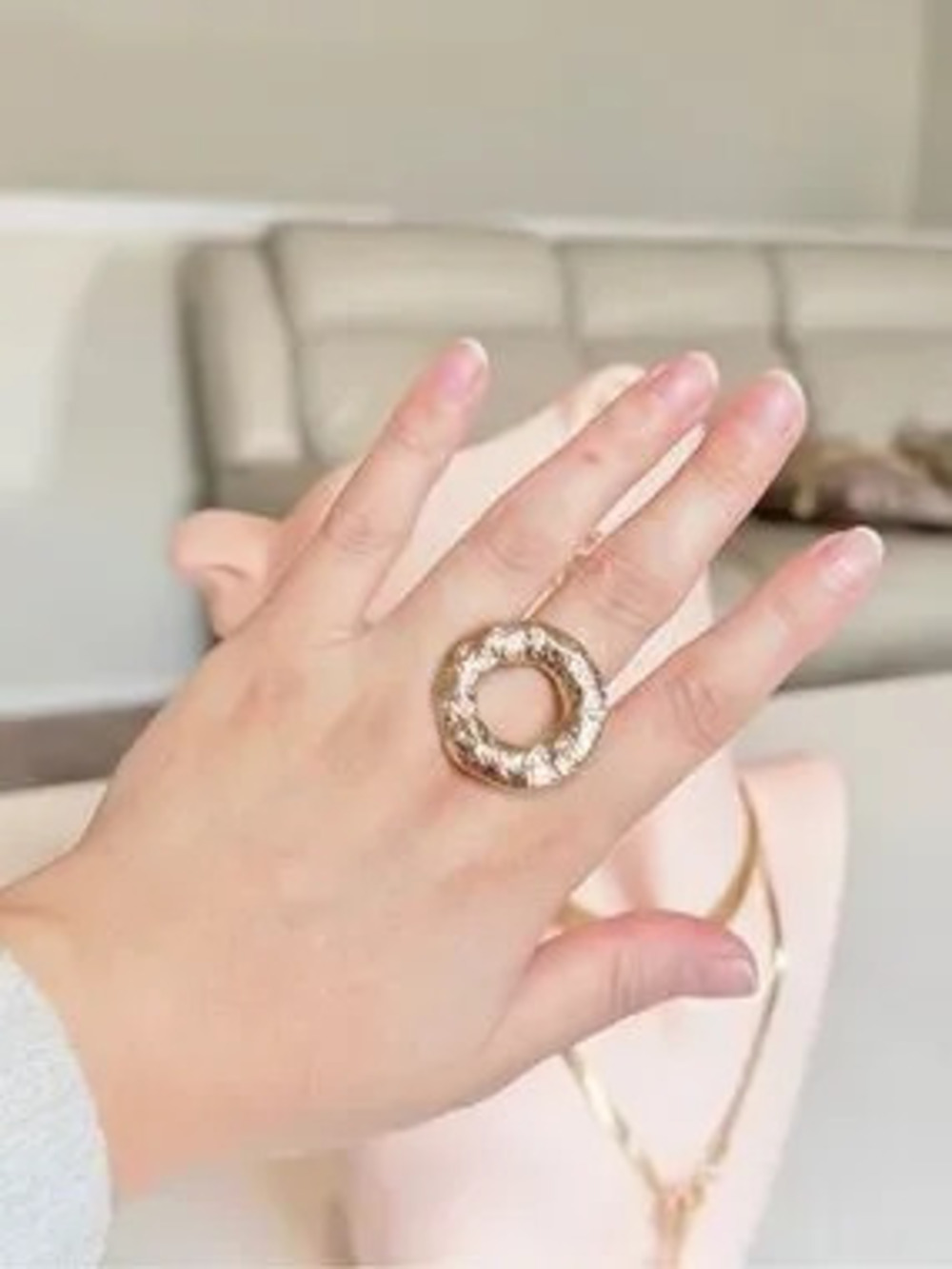Gold Textured Open Circle Statement Ring
